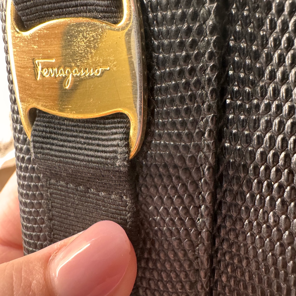 Salvatore Ferragamo Gold Buckle Black Tri-Fold Wallet Vintage (Late 80’s-1990’s)